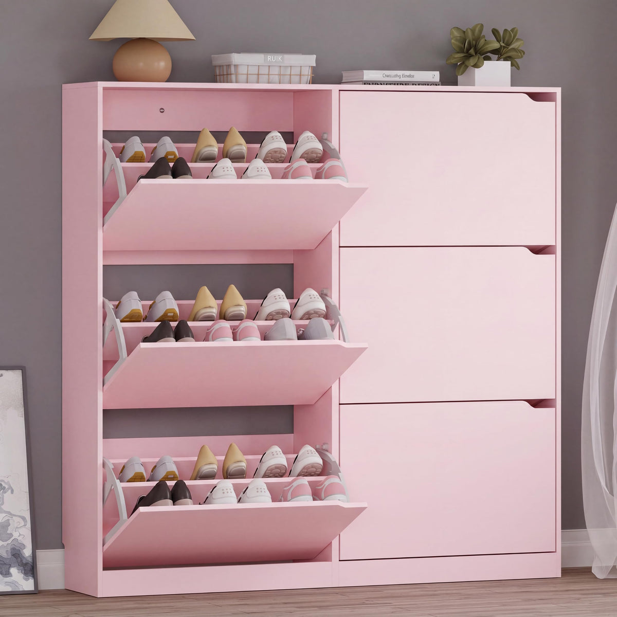 BORNOON Shoe Cabinet with 3 Flip Drawers, Hidden Wood Shoe Cabinet,Freestanding Shoe Storage Cabinet for Entryway Hallway.White. 47.2" H*31.5" W*9.45" D.