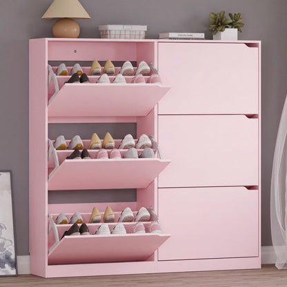 BORNOON Shoe Cabinet with 3 Flip Drawers, Hidden Wood Shoe Cabinet,Freestanding Shoe Storage Cabinet for Entryway Hallway.White. 47.2" H*31.5" W*9.45" D.
