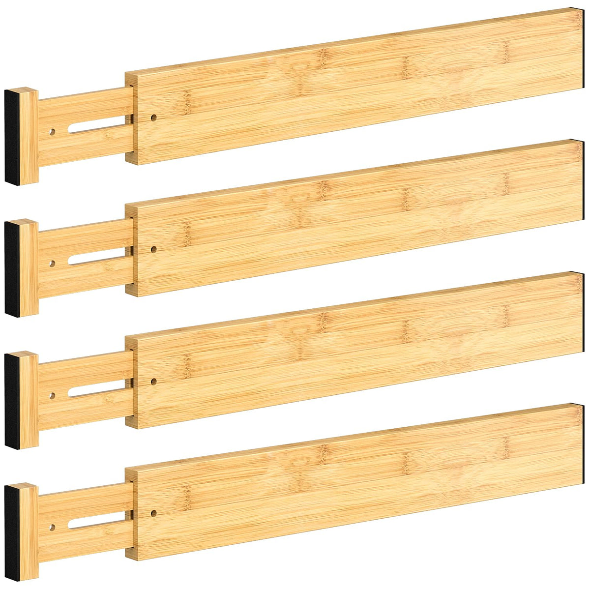 4 Pack Bamboo Drawer Dividers 17-22" Adjustable Kitchen Organizer, White