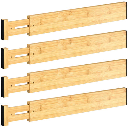 4 Pack Bamboo Drawer Dividers 17-22" Adjustable Kitchen Organizer, White