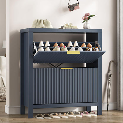 47" Fluted Shoe Cabinet Stoarge with 4 Flip Drawers for Entryway, Hallway