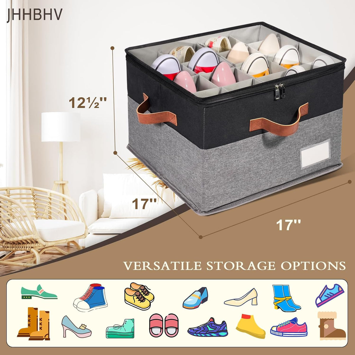 2 Pack Shoe Organizer for Closet with Adjustable Divider Shoe Storage Box