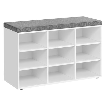 VASAGLE Shoe Bench with Cushion, 15 Compartments, 11.8 x 41.3 x 18.9 Inches