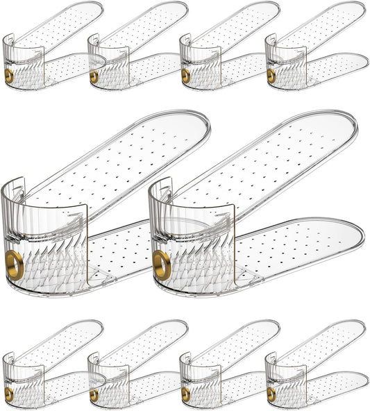 Clear 10 Pack Shoe Slot Organizer, Shoe Stacker Organizer Holders for A Pair of Shoes, Adjustable Thickening Double Layer 50% Shoe Space Saver Rack Storage for Closet (clear, 10 Pack)