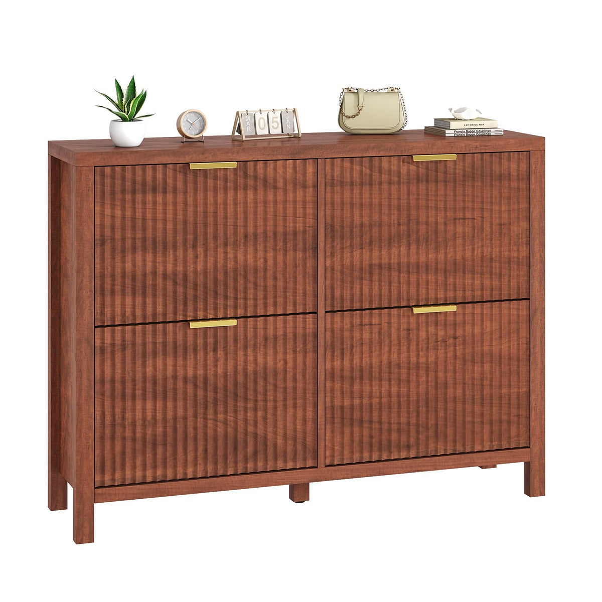 47" Fluted Shoe Cabinet Stoarge with 4 Flip Drawers for Entryway, Hallway