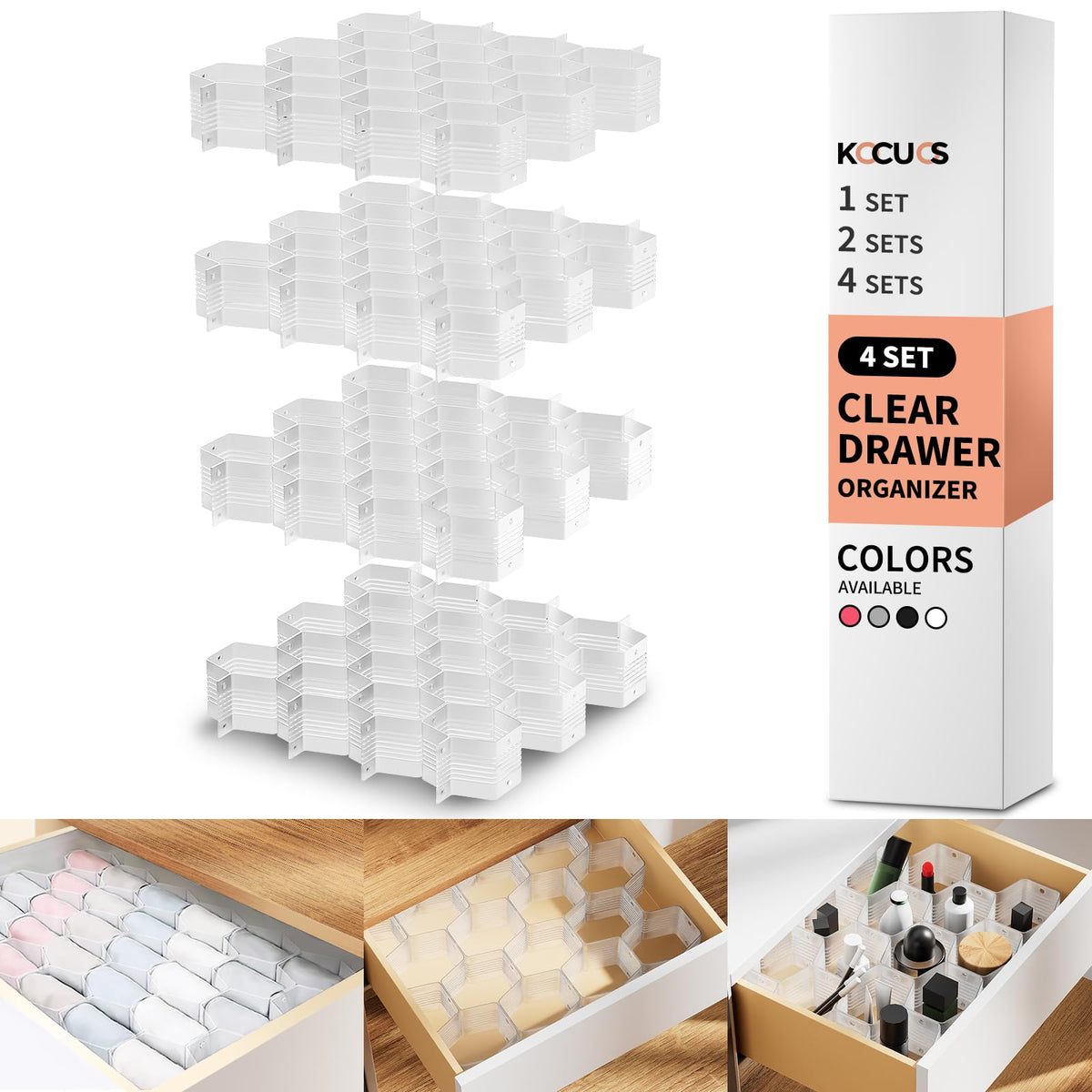Honeycomb Separator Adjustable Drawer Organizer Divider for Underwear Belt-Scarf Socks Organizer (White(2pcs))