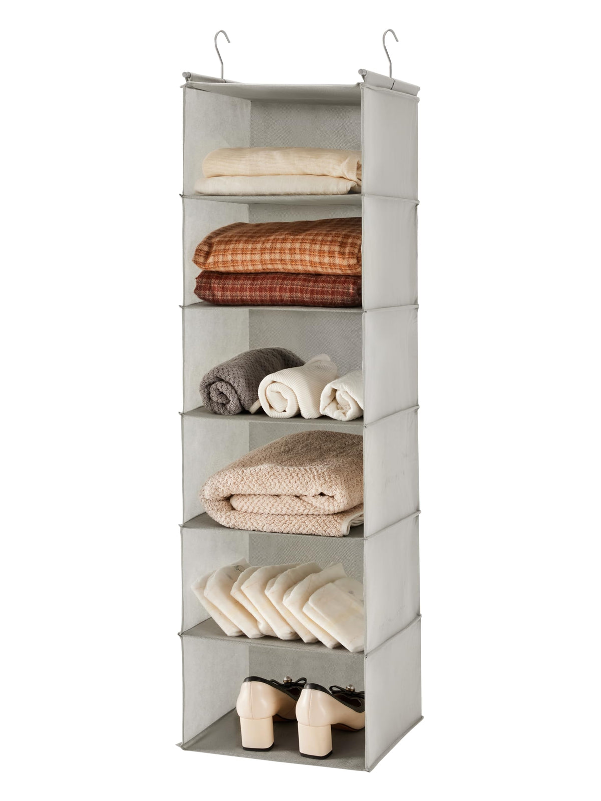 MAX Houser 6 Tier Hanging Closet Organizer with 2 Sturdy Hooks, Grey