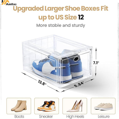 12 Pack Clear Shoe Storage, Stackable Shoe Organizer, Shoe Boxes for Closet