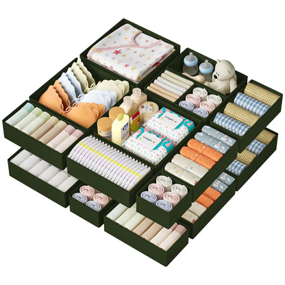 DIMJ Drawer Organizer Clothes 15 Pack - Foldable Baby Organizers and Storage & Closet Organizers for Bedroom, Closet - Nursery Organization Dresser Dividers for underwear, Sock,Bra, Belt, Tie, Beige