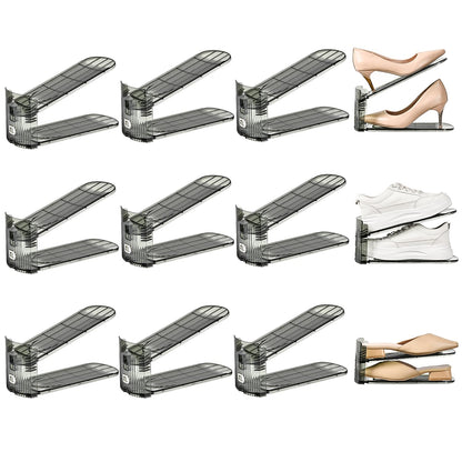 12 Pack Shoe Slots Organizer Adjustable Level Shoe Stacker Holder Storage Space Saving Sneakers Display Tray Rack for Closet