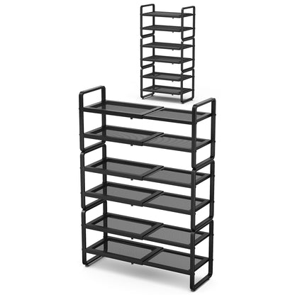 Expandable Metal Shoe Rack for Closet, Entryway & Garage, 2-Tier, Black