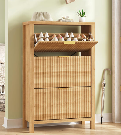 47" Fluted Shoe Cabinet Stoarge with 4 Flip Drawers for Entryway, Hallway
