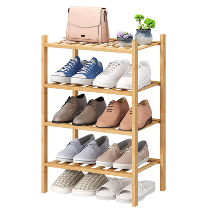 viewcare 4-Tier Bamboo Shoe Rack for Entryway, Stackable | Foldable | Natural, Shoe Organizer for Hallway Closet, Free Standing Shoe Racks for Indoor Outdoor