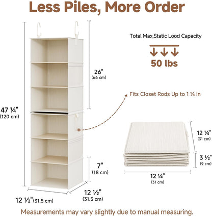 StorageWorks Hanging Closet Organizer, 6-Shelf with 2-in-1 Design, Ivory