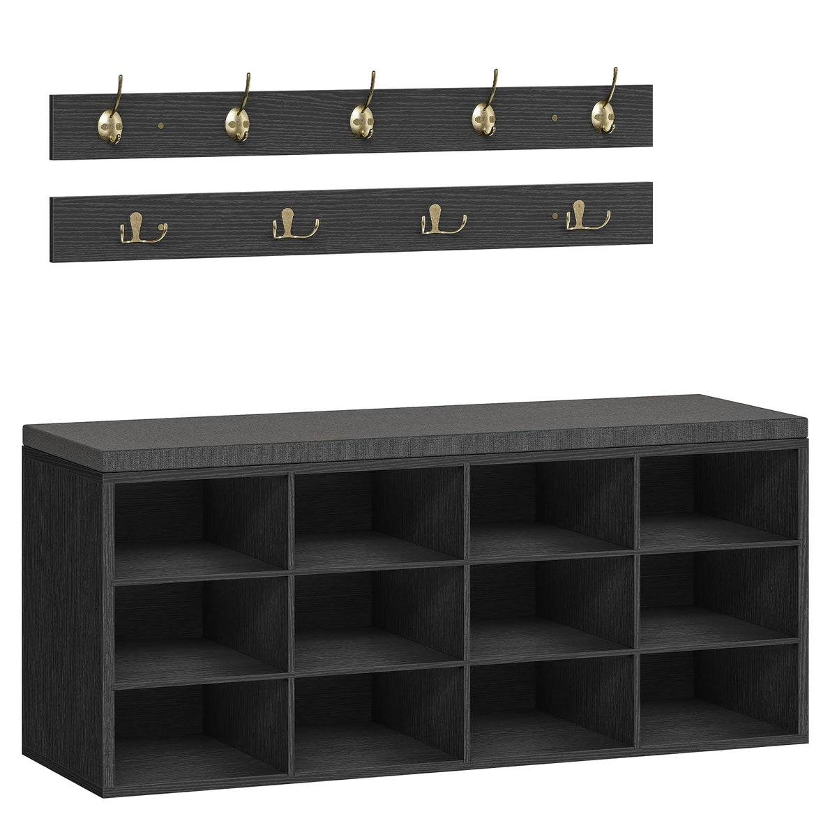 HOOBRO Shoe Storage Bench with Cushion, 39.4" L Entryway Bench with 12 Cubbies, Entryway Hall Tree with Storage, Shoe Cabinet with Coat Rack for Bedroom, Hallway, Holds up to 330 lb, BF112HX01G1