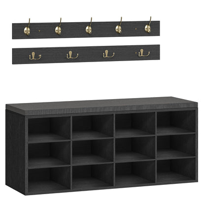 HOOBRO Shoe Storage Bench with Cushion, 39.4" L Entryway Bench with 12 Cubbies, Entryway Hall Tree with Storage, Shoe Cabinet with Coat Rack for Bedroom, Hallway, Holds up to 330 lb, BF112HX01G1