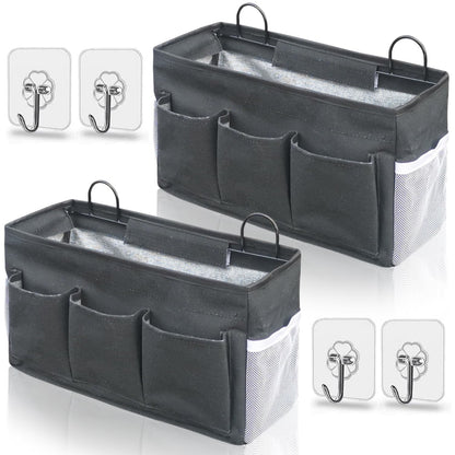 Kanrichu Wall Hanging Organizer Bag, 2-Pack Linen Storage Baskets with Pockets, WallHanging Storage Basket for Bedroom, Kitchen, Office, RV Camper (Gray)