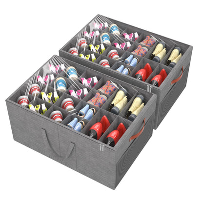 Aokeyee 2 Pack Shoe Organizer for Closet, Large Shoe Storage Box, Beige