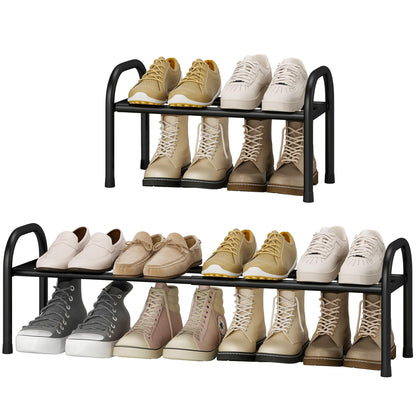 STO STO Expandable Shoe Rack, 3-Tier Metal Small Shoe Rack for Closet, Up to 16 Pairs Adjustable Shoes Racks Storage for Front Door Entrance, Free Standing Shoes Rack Organizer for Entryway, Black