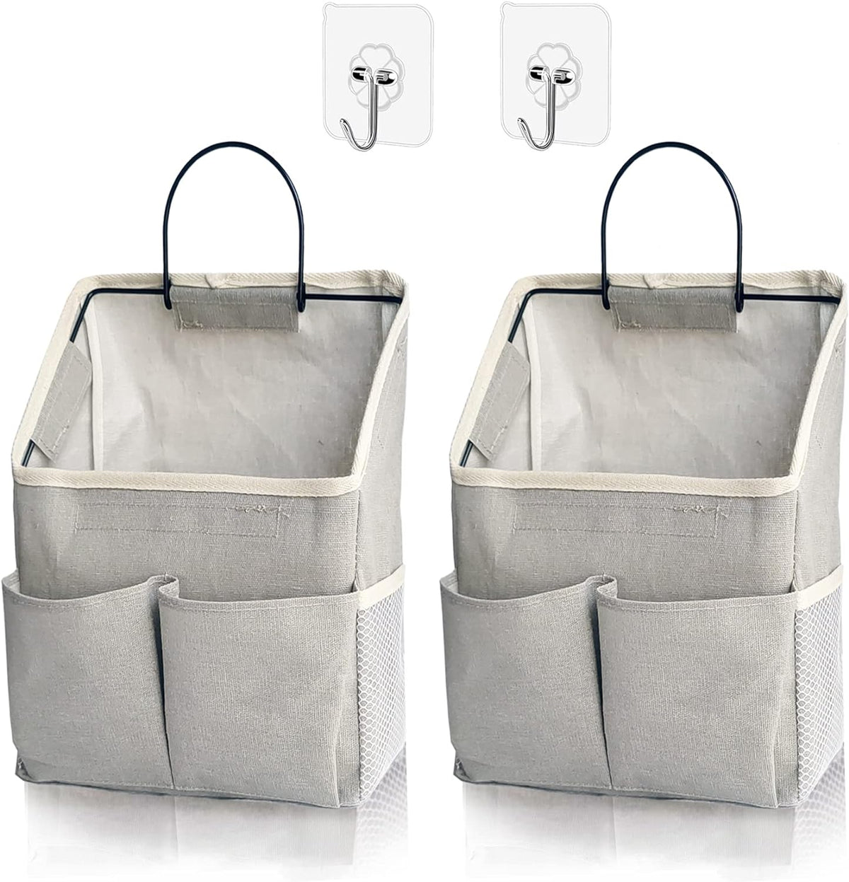 2 Pack Wall Hanging Storage Bag,Wall Hanging Organizer with Pockets, Hanging storage basket for Dormitory Bathroom Bedroom (Grey-upgraded)