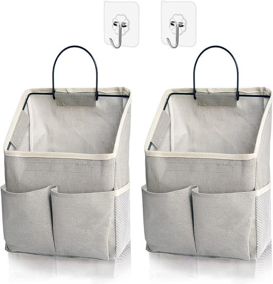 2 Pack Wall Hanging Storage Bag,Wall Hanging Organizer with Pockets, Hanging storage basket for Dormitory Bathroom Bedroom (Grey-upgraded)
