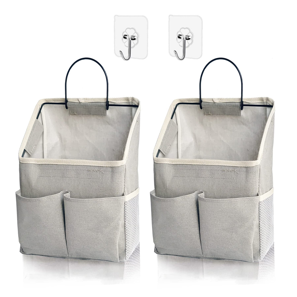 2 Pack Wall Hanging Storage Bag,Wall Hanging Organizer with Pockets, Hanging storage basket for Dormitory Bathroom Bedroom (Grey-upgraded)