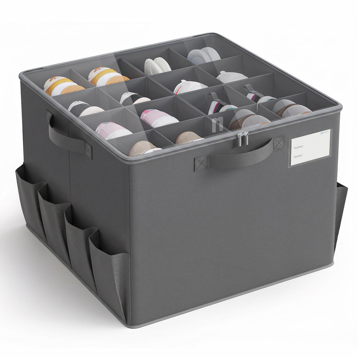 Varhomax Shoe Organizer Box for Closet, Small Fabric Shoe Storage Bin with Adjustable Dividers & Clear Cover, Saving Space Sneakers & Sandals Containers for Entryway, Cubby