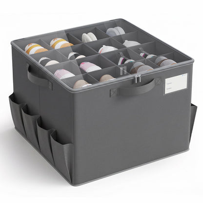 Varhomax Shoe Organizer Box for Closet, Small Fabric Shoe Storage Bin with Adjustable Dividers & Clear Cover, Saving Space Sneakers & Sandals Containers for Entryway, Cubby