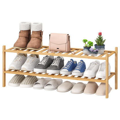 viewcare 4-Tier Bamboo Shoe Rack for Entryway, Stackable | Foldable | Natural, Shoe Organizer for Hallway Closet, Free Standing Shoe Racks for Indoor Outdoor
