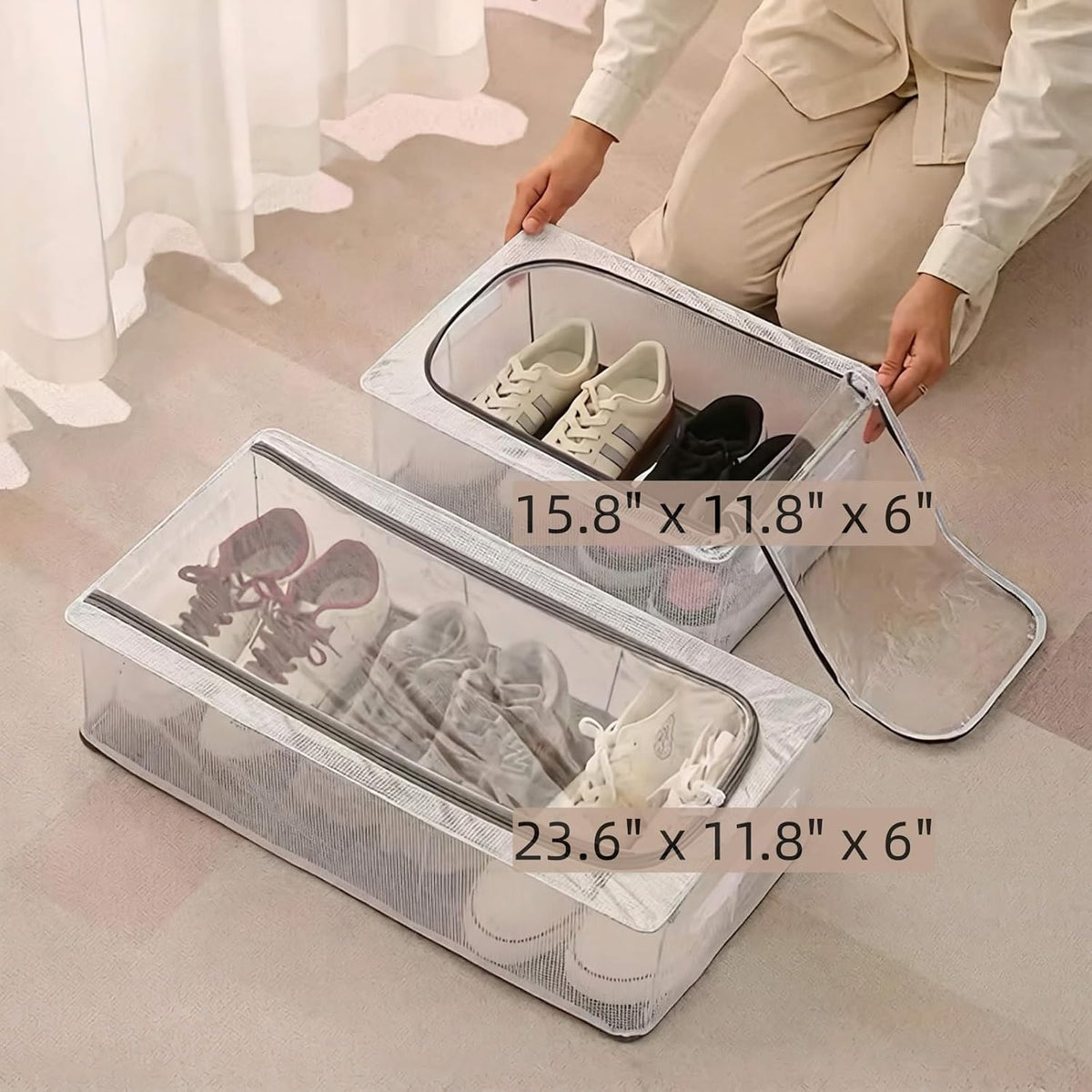 3 Pack Clear Shoe Closet Organizer for Boots Sneaker, 15.8" x 11.8" x 6"
