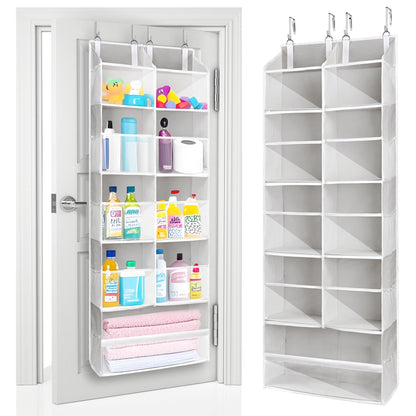 ULG 1 Pack Over Door Organizer with 5 Large and 10 Mesh Side Pockets, 44 lbs Weight Capacity Hanging Storage with Clear Window Kids Toys, Shoes, Diapers, Dark Grey, 5 Layers