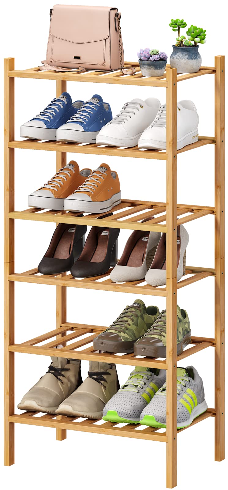 viewcare 4-Tier Bamboo Shoe Rack for Entryway, Stackable | Foldable | Natural, Shoe Organizer for Hallway Closet, Free Standing Shoe Racks for Indoor Outdoor