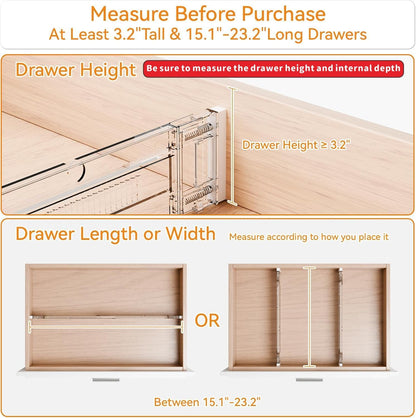 Yieach 4 Pack 3.2 Inch Shallow Acrylic Drawer Dividers for Clothes,Expandable Deep Dresser Dividers From 15 to 21'',Adjustable Drawer Separators for Dresser,Nursery and Baby Clothing,Sock,Underwear