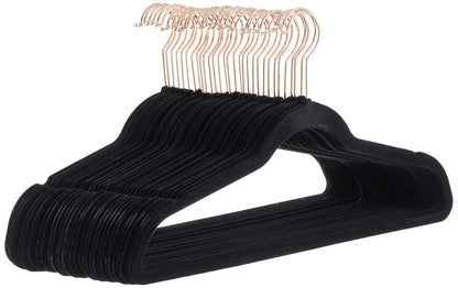Amazon Basics Slim Velvet Non-Slip Space Saving Suit Clothes Hangers for Closet Organization, Black/Silver, 30-Pack