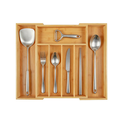 Utoplike Bamboo Expandable Kitchen Drawer Organizer Silverware Utensil Tray