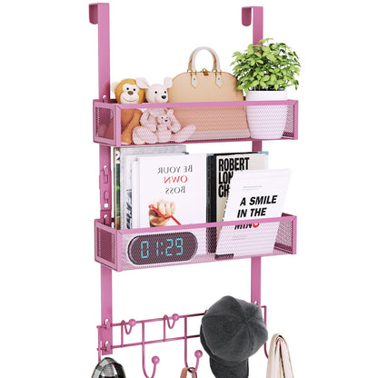 Consumest Over The Door Hooks Organizer - 3 Tier Door Hanger with 9 Coat Hooks & 2 Mesh Basket, Back Storage Organizer Hanging Towels for Bathroom, Bedroom, Black