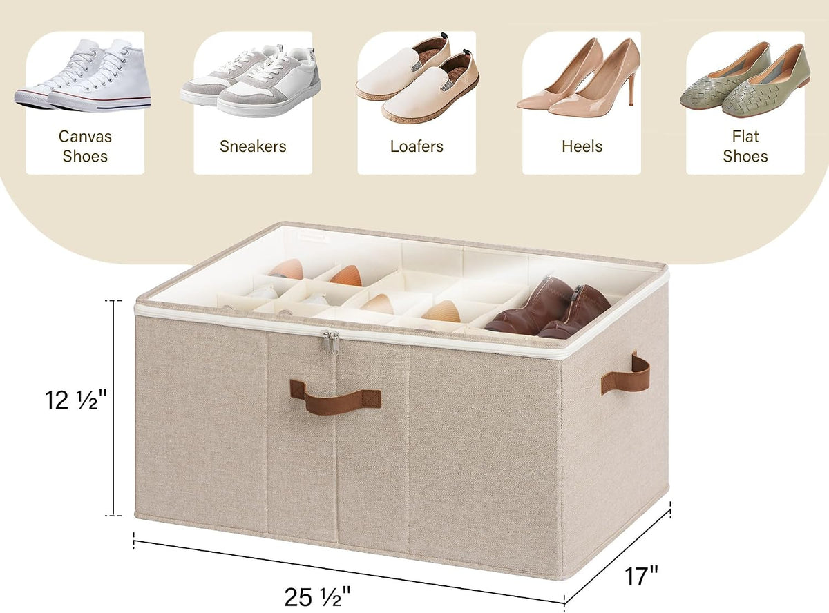 StorageWorks 24-Pair Large Shoe Storage Box, Adjustable Dividers, Taupe