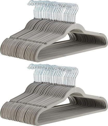 Amazon Basics Slim Velvet Non-Slip Space Saving Suit Clothes Hangers for Closet Organization, Black/Silver, 30-Pack
