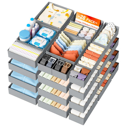 DIMJ Drawer Organizer Clothes 15 Pack - Foldable Baby Organizers and Storage & Closet Organizers for Bedroom, Closet - Nursery Organization Dresser Dividers for underwear, Sock,Bra, Belt, Tie, Beige