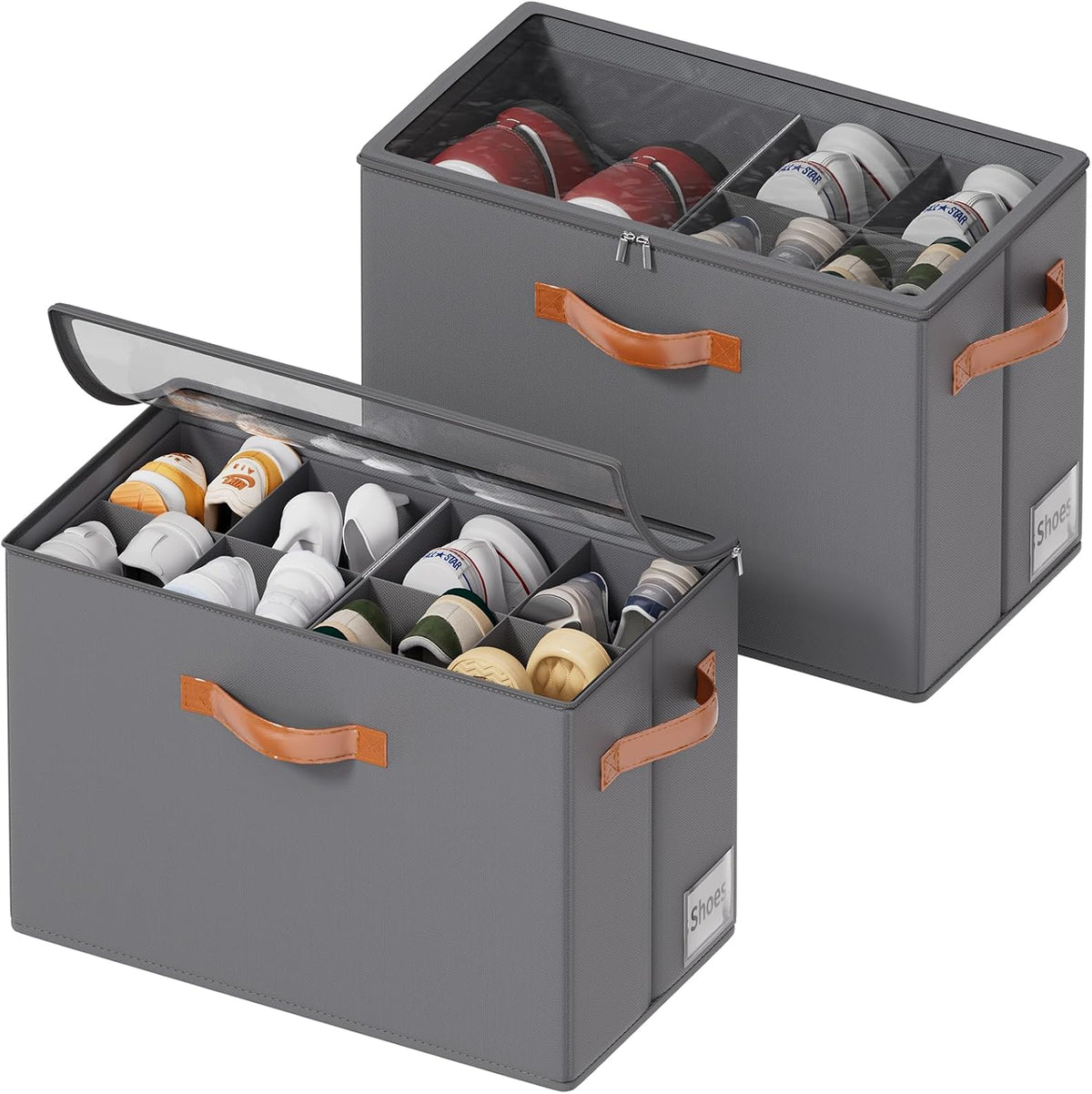 Shoe Organizer for Closet, Fits 16 Pairs, Gray, 2 Pack