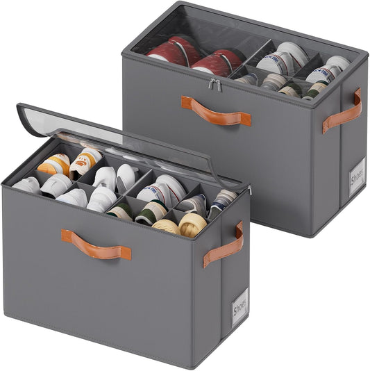 Shoe Organizer for Closet, Fits 16 Pairs, Gray, 2 Pack