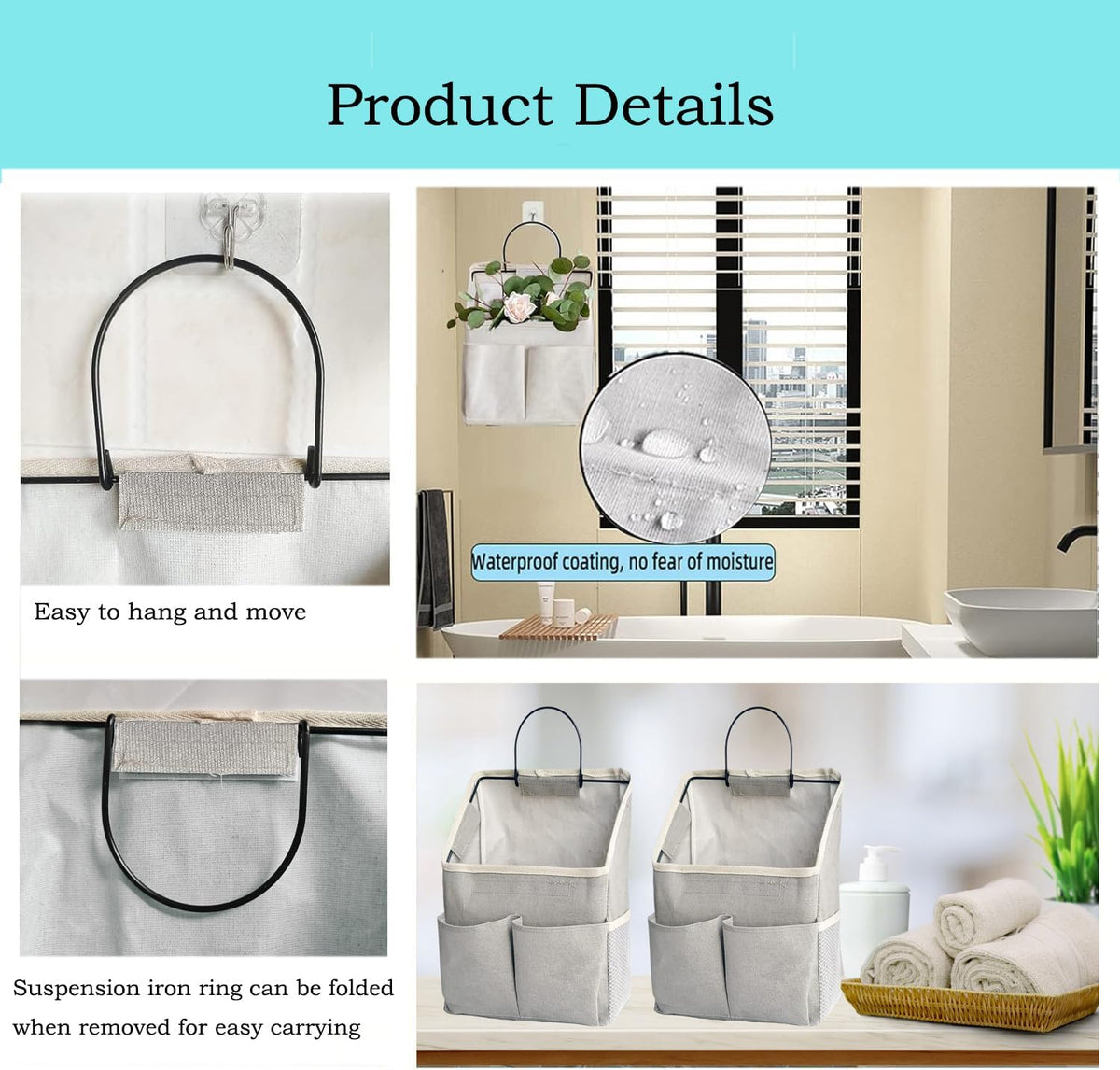 2 Pack Wall Hanging Storage Bag,Wall Hanging Organizer with Pockets, Hanging storage basket for Dormitory Bathroom Bedroom (Grey-upgraded)