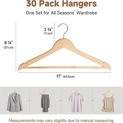 StorageWorks Wooden Coat Hangers, 30 Pack Wood Clothes Hanger for Closet
