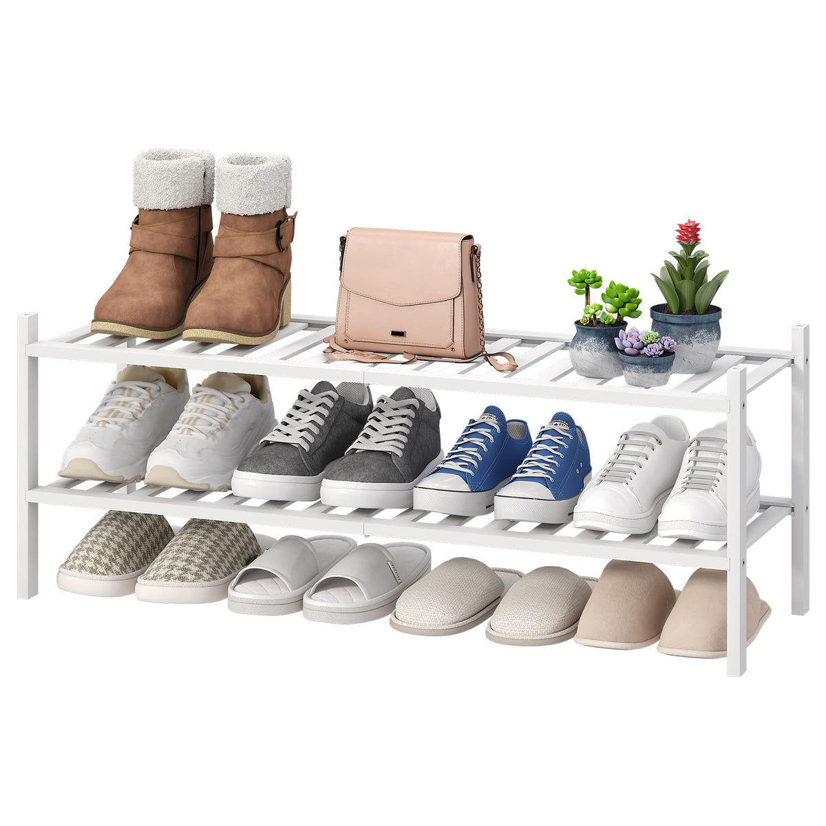 viewcare 4-Tier Bamboo Shoe Rack for Entryway, Stackable | Foldable | Natural, Shoe Organizer for Hallway Closet, Free Standing Shoe Racks for Indoor Outdoor