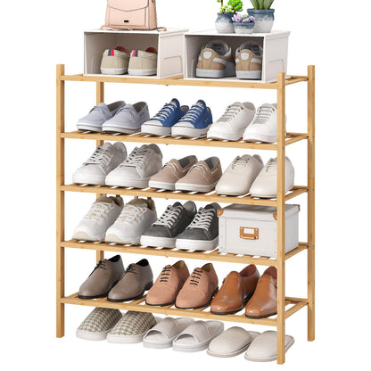 viewcare 4-Tier Bamboo Shoe Rack for Entryway, Stackable | Foldable | Natural, Shoe Organizer for Hallway Closet, Free Standing Shoe Racks for Indoor Outdoor