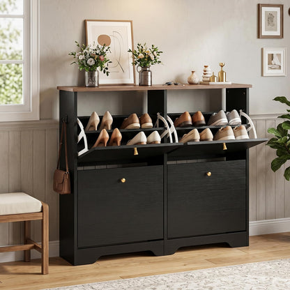 Nicetree Shoe Cabinet with 3 Flip Drawers, Modern Entryway Organizer, White
