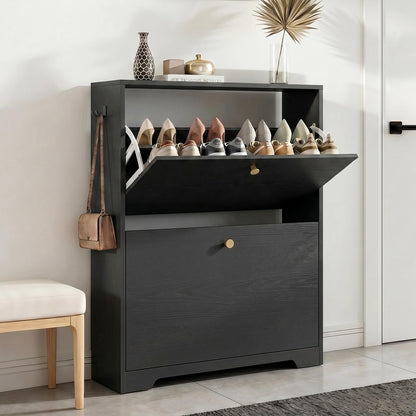 Nicetree Shoe Cabinet with 3 Flip Drawers, Modern Entryway Organizer, White