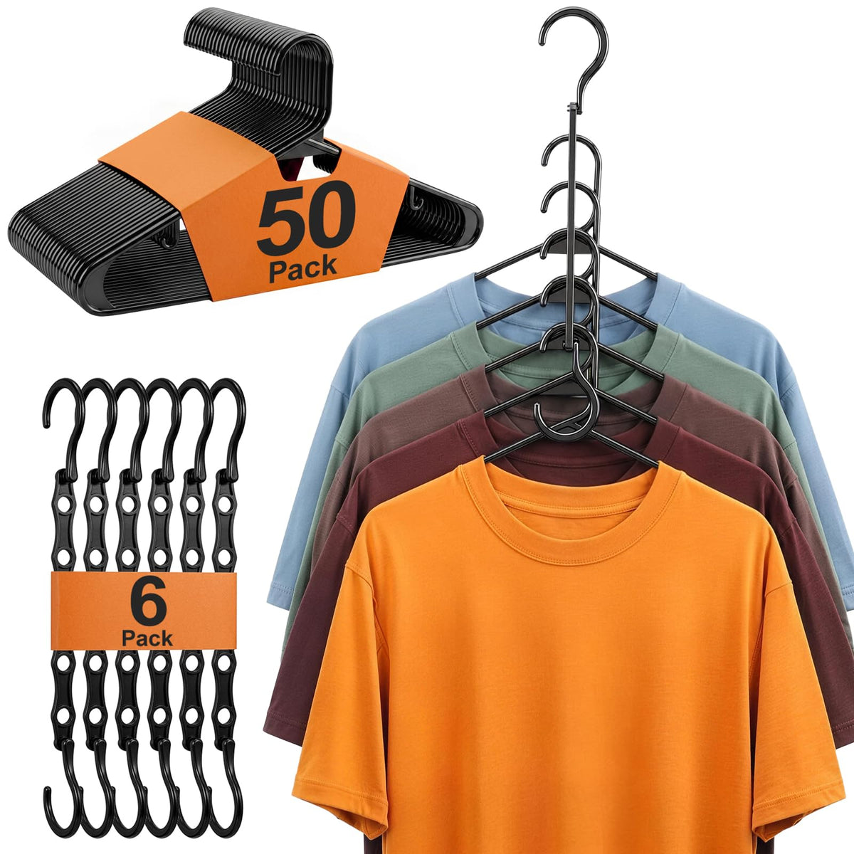 HOUSE DAY 10 Pack Space Saving Hangers, Black, Premium Smart Hanger