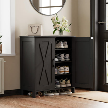 Homleke Farmhouse Shoe Cabinet with 2 Barn Doors & Wood Legs