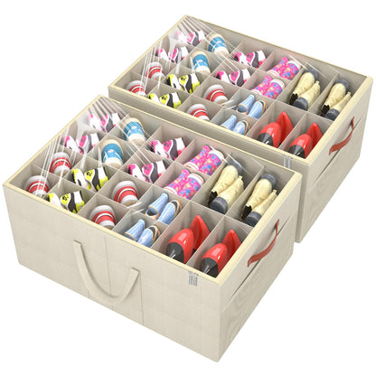 Aokeyee 2 Pack Shoe Organizer for Closet, Large Shoe Storage Box, Beige